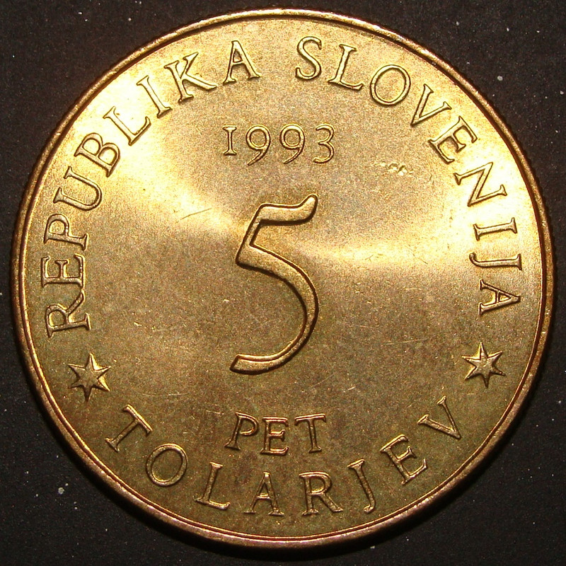 Eslovenia. Monedas conmemorativas de 5 Tolar (1993-1997) Completa. SLO-5-T-lar-1993-Victoria-Sisek-anv