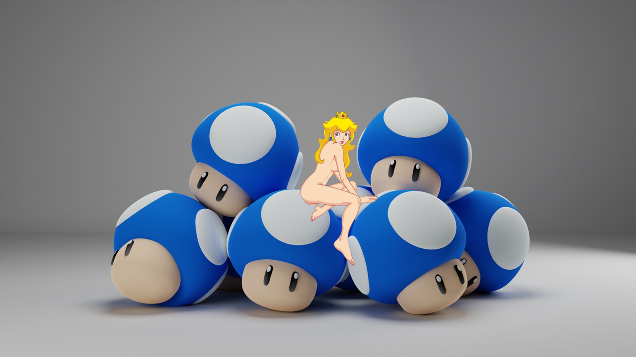 Peach Toadstool on Mini Mushrooms (alternate version)