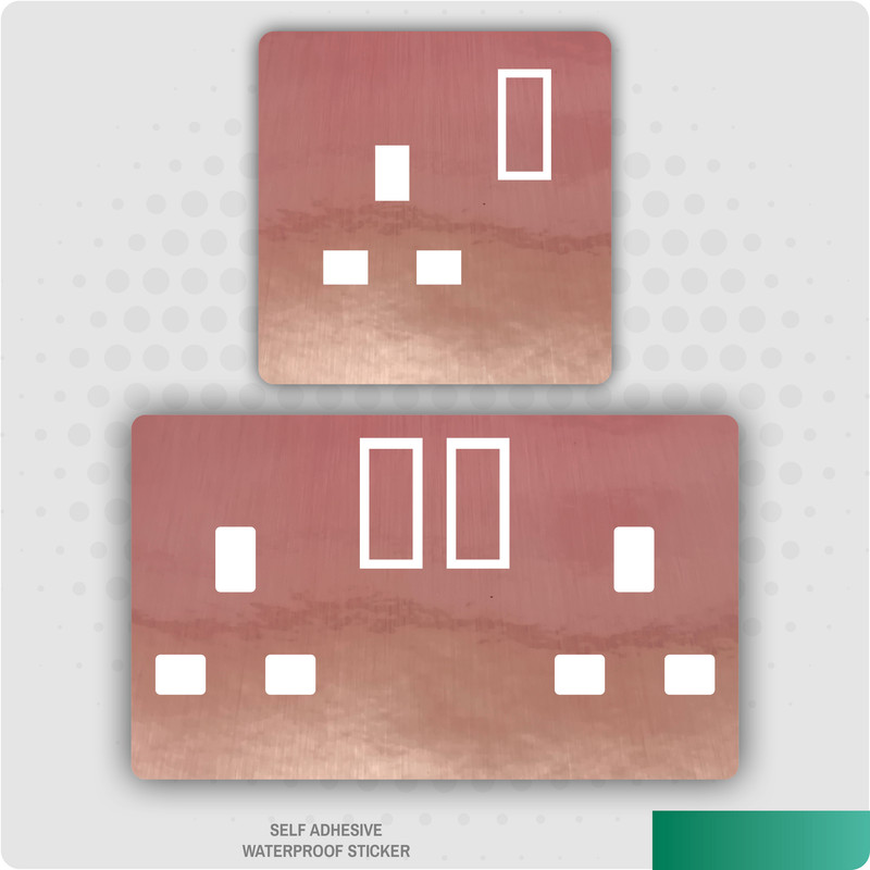 Brushed Rose Gold Metal Effect UK Plug Socket Stickers Bedroom Living