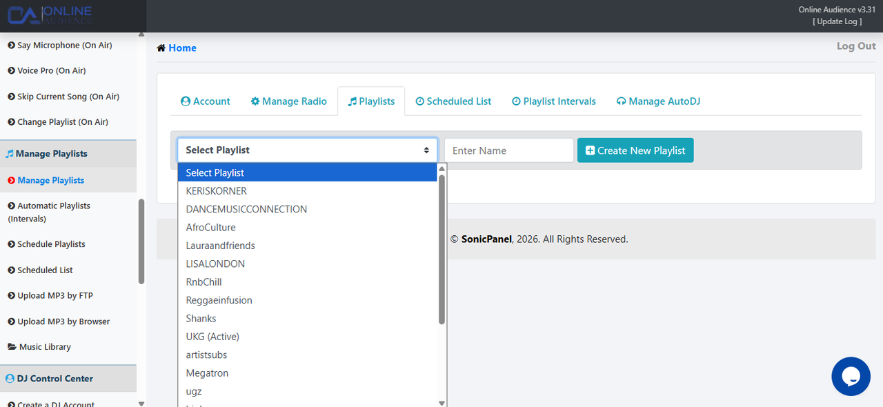 SonicPanel Playlist Management Interface