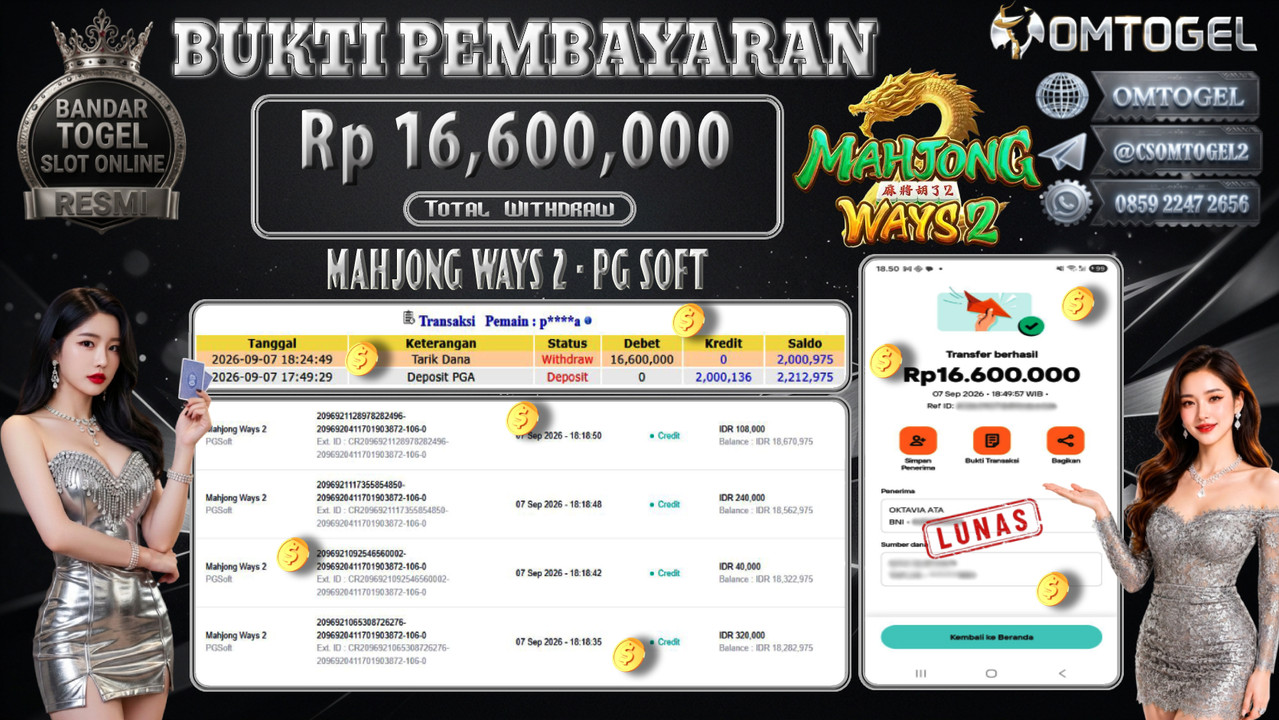 OMTOGEL JACKPOT PG SOFT MAHJONG WAYS 2 Rp.16,600,000,- DIBAYAR LUNAS