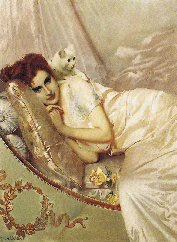 H._Guérault._Reclining_lady_with_a_cat. (1)