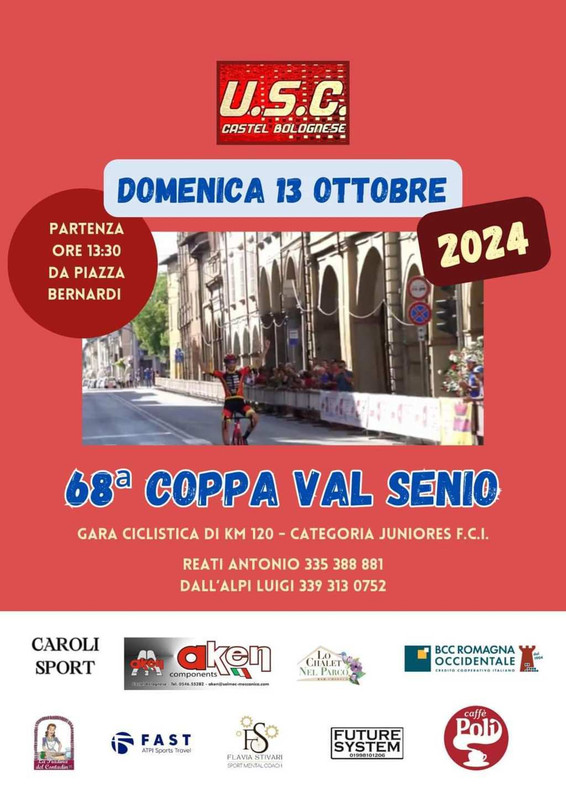Domenica 13 ottobre la 68ª Coppa Valsenio di Ciclismo