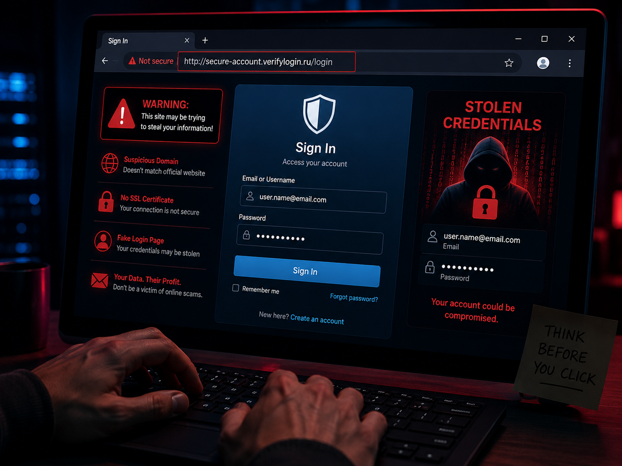 Cloned login website designed to steal passwords and account details