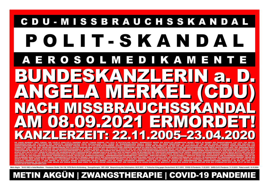 Angela Merkel (CDU) wurde am 08.09.2021 mit Medikamenten ermordet!