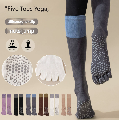 White 2PCS Women's Professional Five-Finger Compression Calf Socks - High-Performance Knee-High Non-Slip Grip Socks for Yoga, Running, and Fitness
