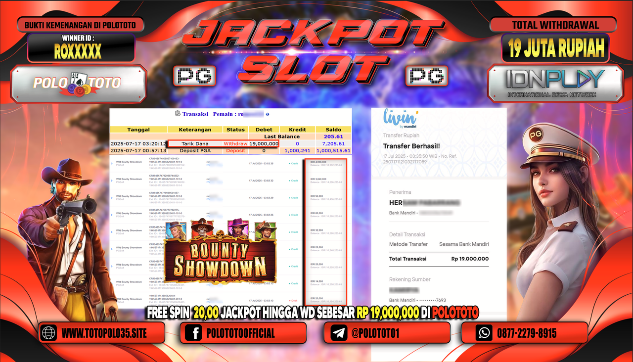 POLOTOTO JACKPOT SLOT WILD BOUNTY SHOWDOWN Rp.19.000.000,- LUNAS