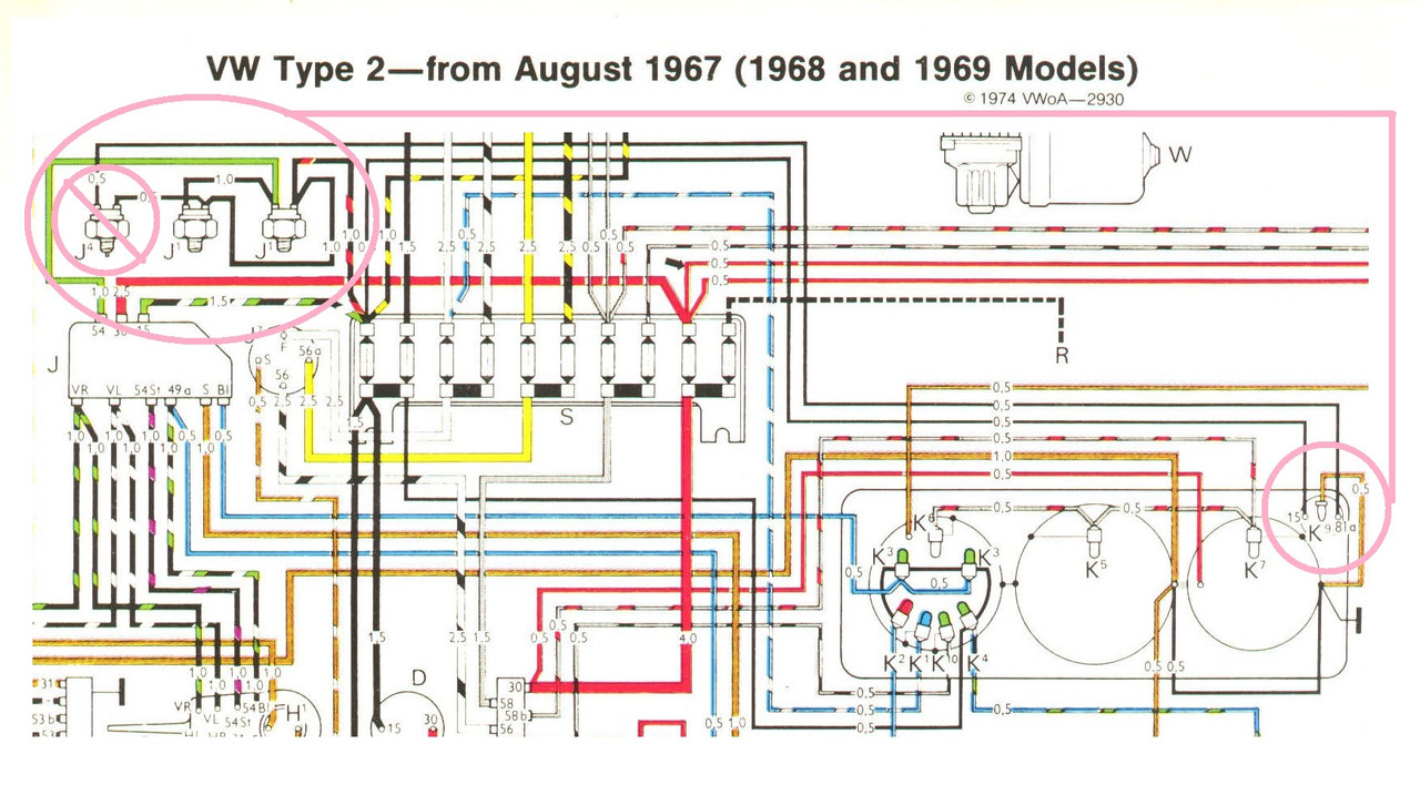 68-69 VWoA T2 Wiring Brake Warning Light