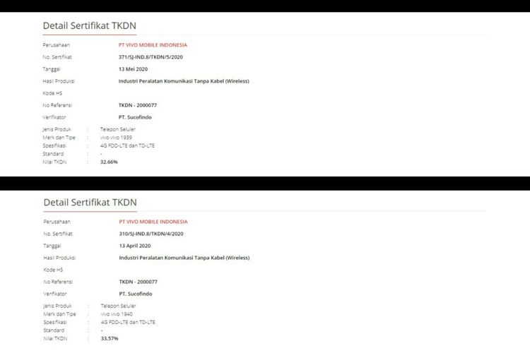 Sertifikat TKDN Vivo X50 dan Vivo X50 Pro