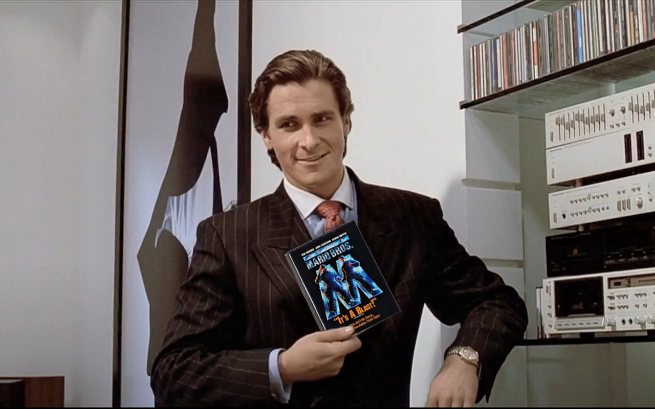 American Psycho Huey Lewis but with the Mario movie