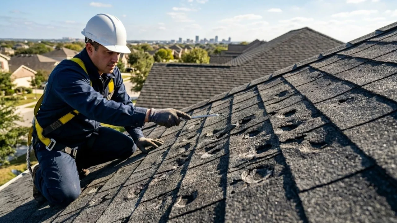 Hail damage to asphalt shingles San Antonio inspection