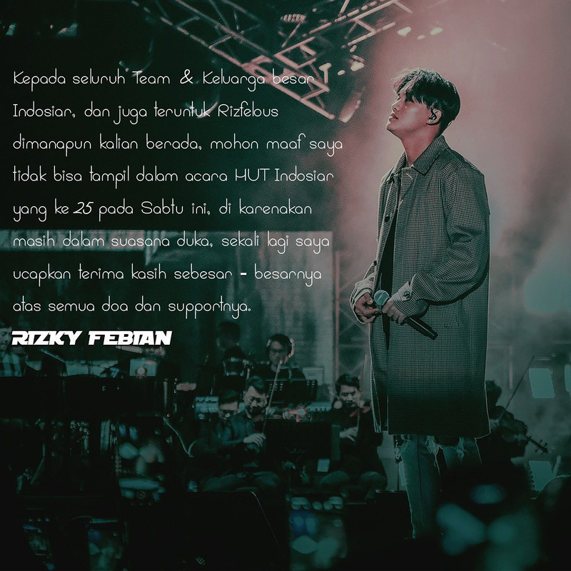 Rizky Febian mengunggah permintaan maaf karena batal manggung di HUT ke-25 Indosiar