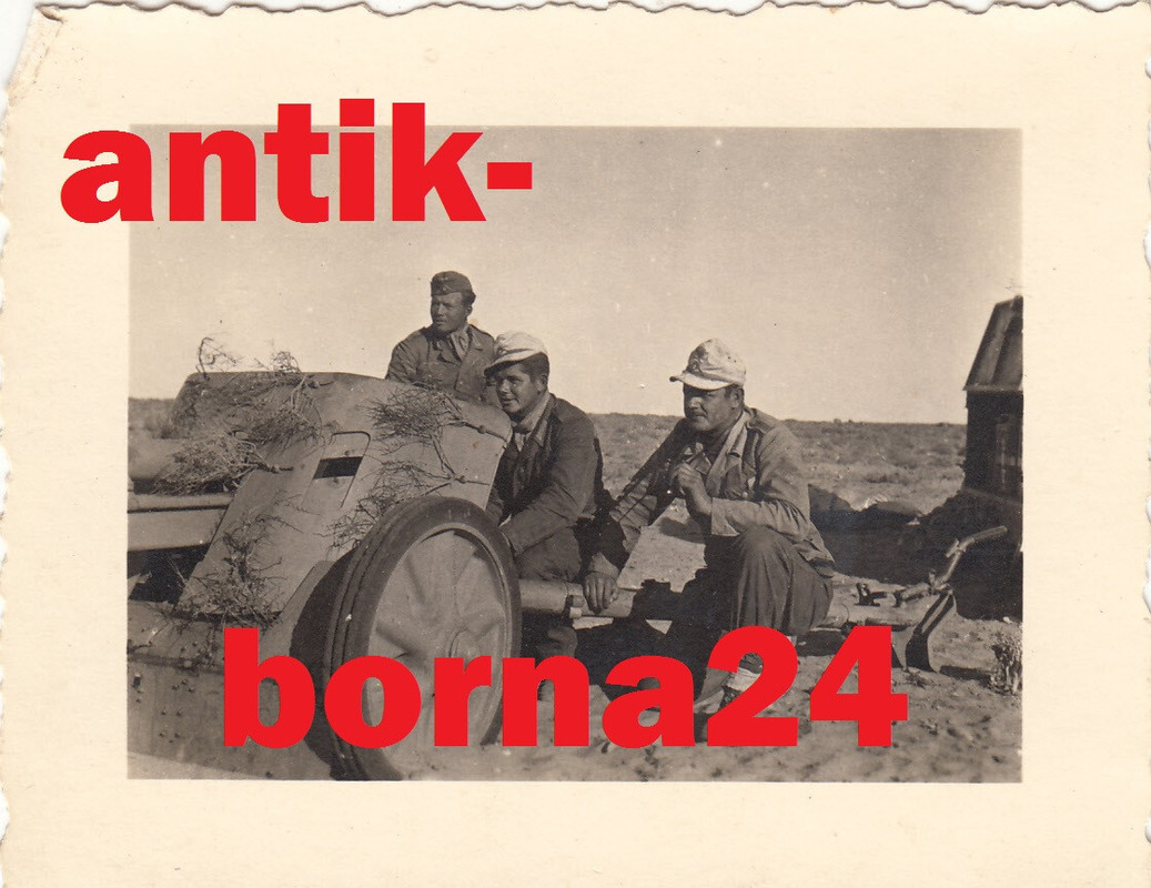 Foto WH Soldat Panzerjäger DAK Afrikakorps Panzerjagd 7,5cm PAK Geschütz
