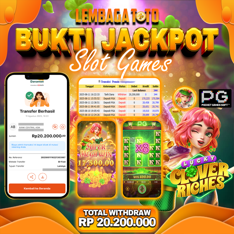 BUKTI JACKPOT 12 AGUSTUS LEMBAGATOTO LUCKY CLOVER RICHES  Rp.20.200.000,- LUNAS
