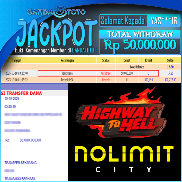 JACKPOT DI PERMAINAN  SLOT NOLIMIT CITY HIGHWAY TO HELL   WD Rp 50.000.000,- DIBAYAR LUNAS GARDATOTO MANTAP !
