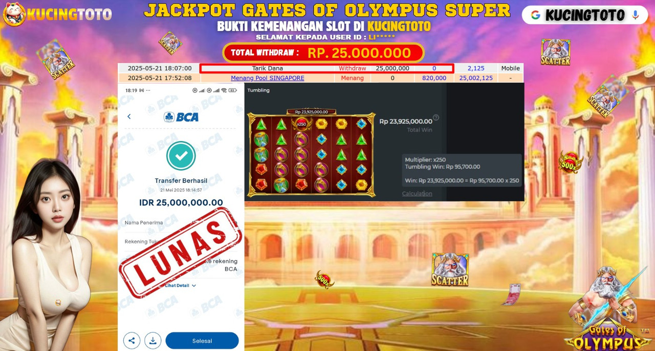 KUCINGTOTO JACKPOT SLOT GATES OF OLYMPUS SUPER RP.25.000.000.,- LUNAS