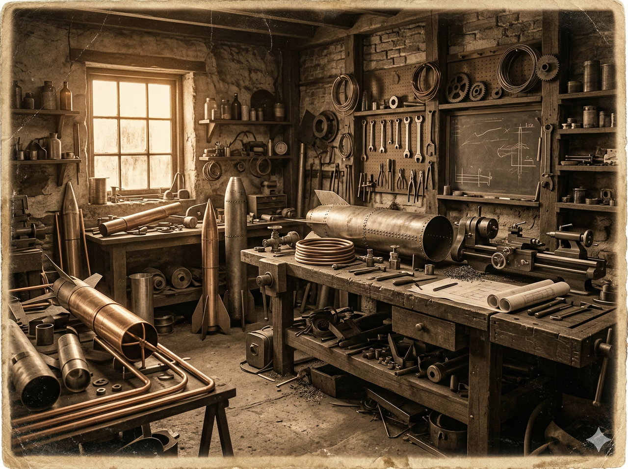 1920s rocket workshop