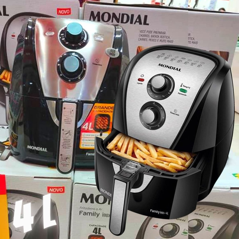 Fritadeira Sem Óleo Air Fryer 4L, Mondial, Preto/Inox, 1500W, 110V – AFN-40-BI