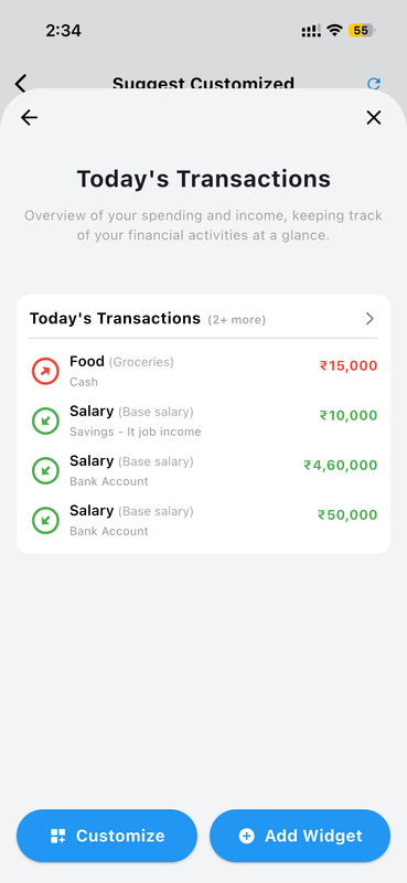 Transactions Widget