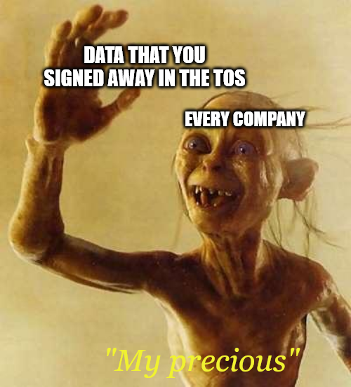 funny image that shows gollum as the companies, and the ring as user data