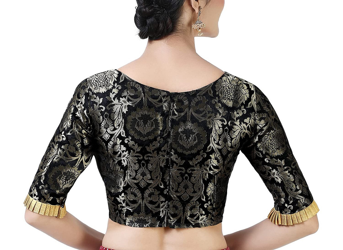 Brocade Saree Blouse Beautiful Lehenga Crop Top Ethnic Choli Boat Neck Partywear