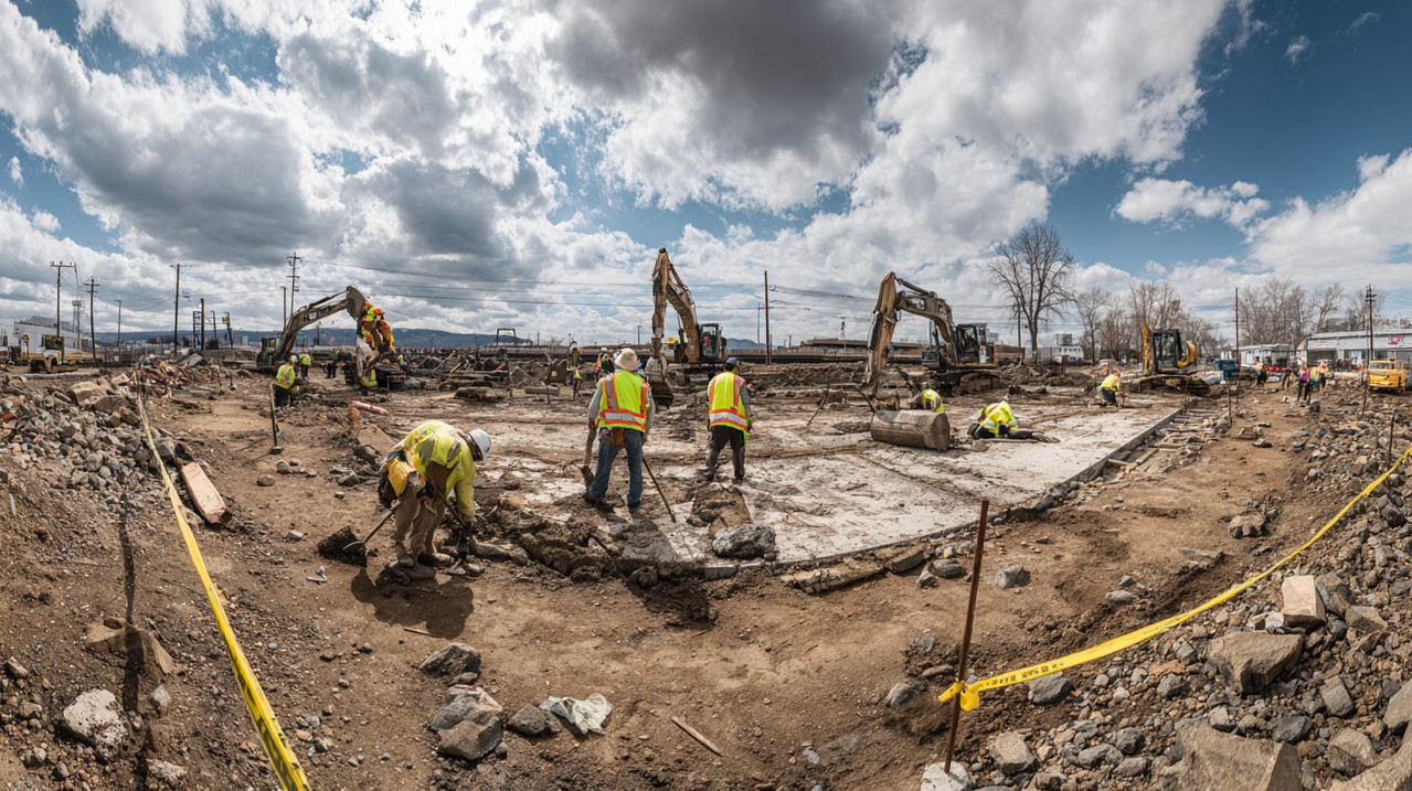 Подготовка участка к демонтажу бетонного фундамента