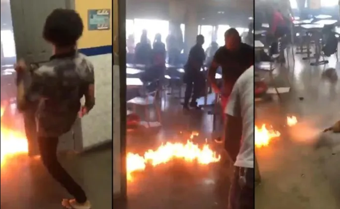 Estudiante escondió galón de gasolina en su mochila y prendió fuego a su salón
