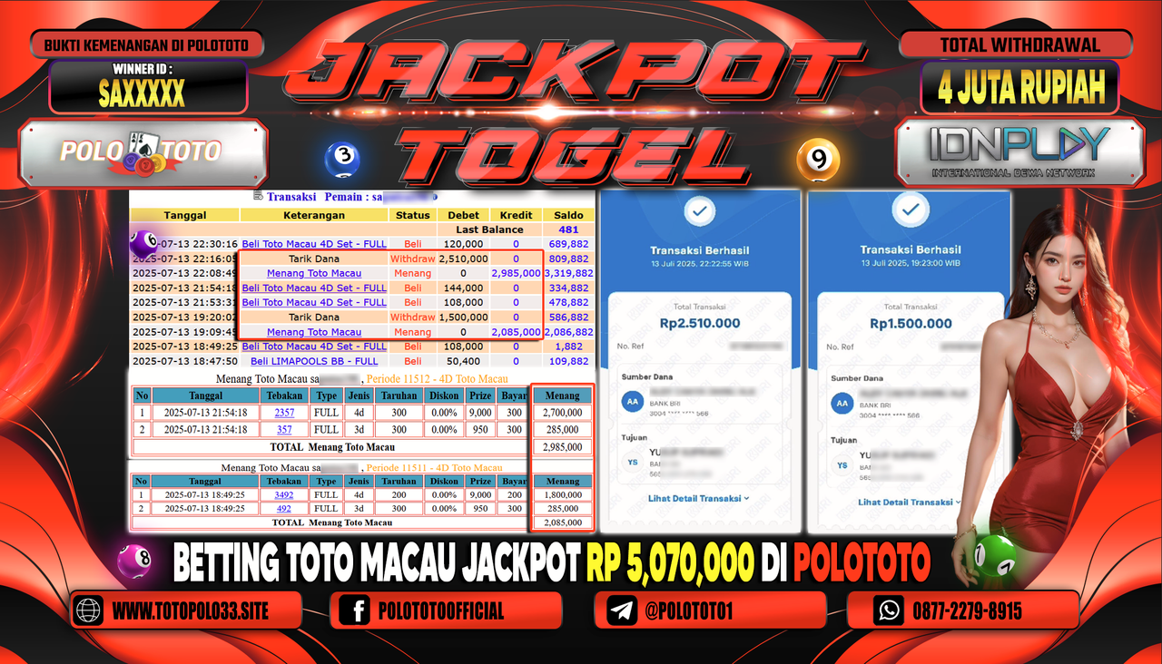 POLOTOTO JACKPOT TOGEL TOTO MACAU Rp.4.010.000,-