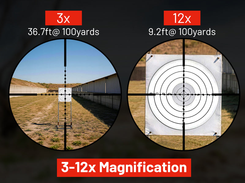 The EZshoot 3-12x44 Rifle Scope mounted on a modern sporting rifle.
