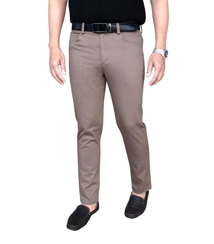 Men’s Trouser 100% Cotton Slim Fit Plain Front Cross Pocket Color: 859 (5 Milk Tea)