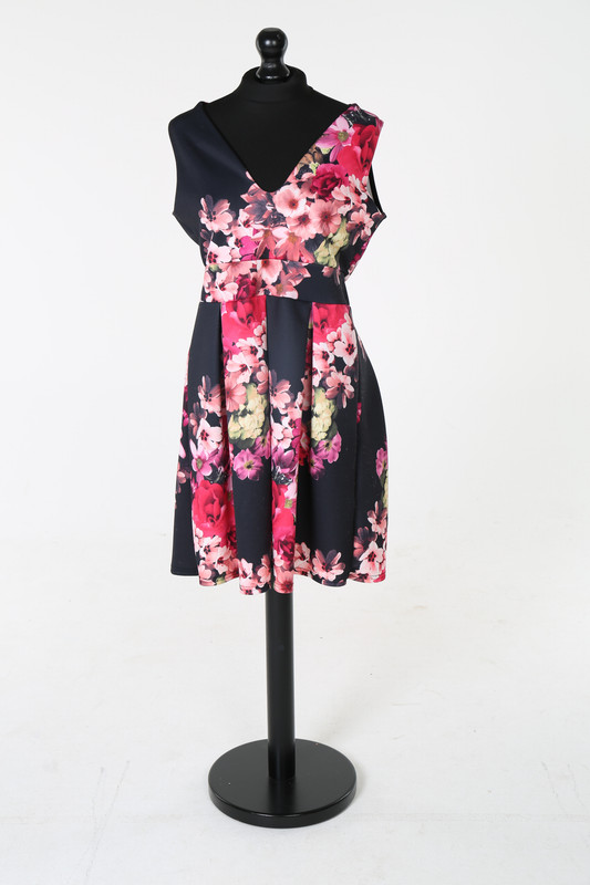 Black And Pink Floral Dress - Adult 14