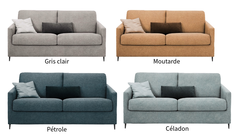 Canapé convertible Téo — différents coloris tissu Queen dans ambiances salon