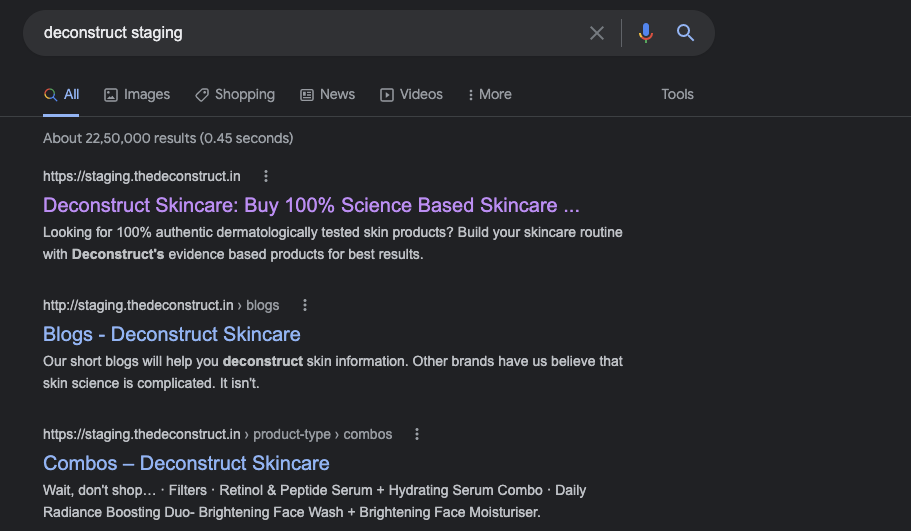 staging on google search