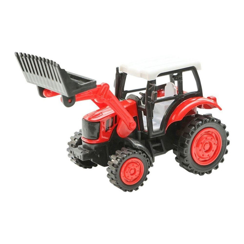 Tractor agricol de jucarie pentru copii, cu incarcator frontal, plastic durabil, Modern City, Culoare Rosu, 15.5 cm