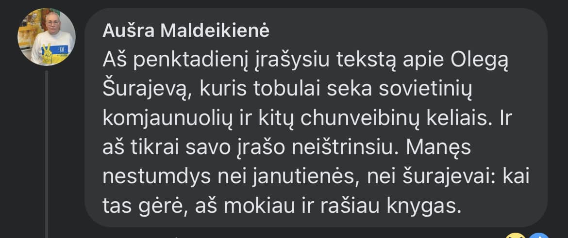 Galimai bybčiulpys Oleg Šurajev kviečia į dvikovą galimai pusprotę Aušrą Maldeikienę. Kur mano popkornas?