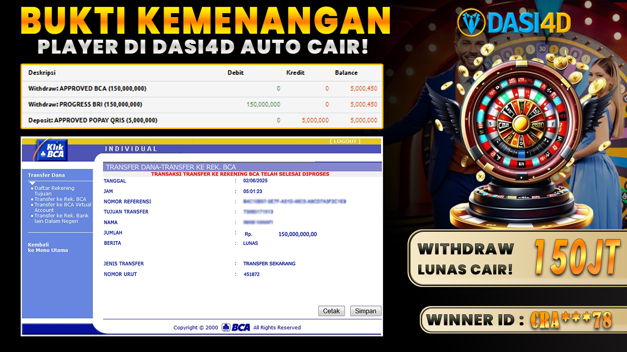 BUKTI KEMENANGAN 02 JUNI 2025 DI MEGA WHEEL WD 150 JUTA