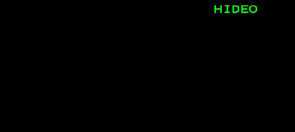 A black screen with the HIDEO name on top right corner