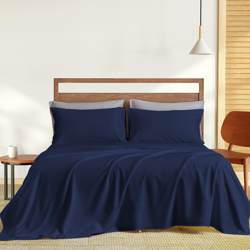 Picture of Hotel Brand 1000 Thread Count 6-Piece Extra Deep Pocket Super Soft Sheet Set Fit Upto 22 Inches Deep Pocket, Solid Pattern, 100% Egyptian Cotton @ 'hotellinen' (King, Navy Blue)