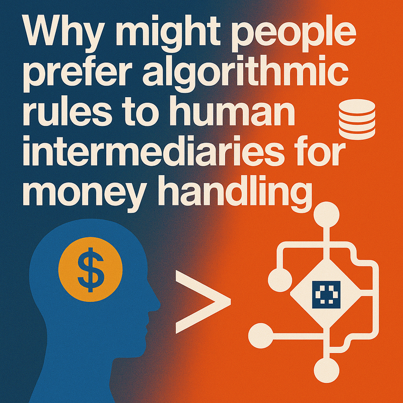 Why might people prefer algorithmic rules to human intermediaries for money handling