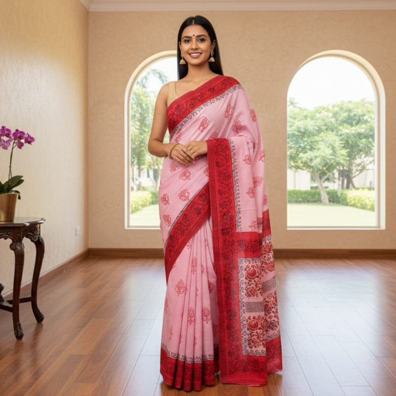 Handblock Printed Cotton Saree | Traditional Craft with Contemporary Elegance Design 5