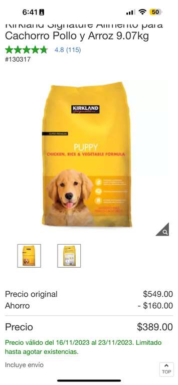 Costco: Croquetas para cachorro Kirkland 
