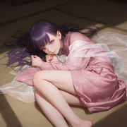 1girl, younger, healthyman, looking at viewer, from above, flat chest, purple ha s-527958834