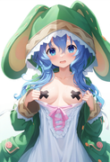 1girl, yoshino (date a live), blue hair, blue eye, Green Coat, animal hood down, s-1284880493