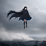 Best quality, masterpiece, illustration, sea, wind, dust cloud, 1girl, flying, l s-3158810038