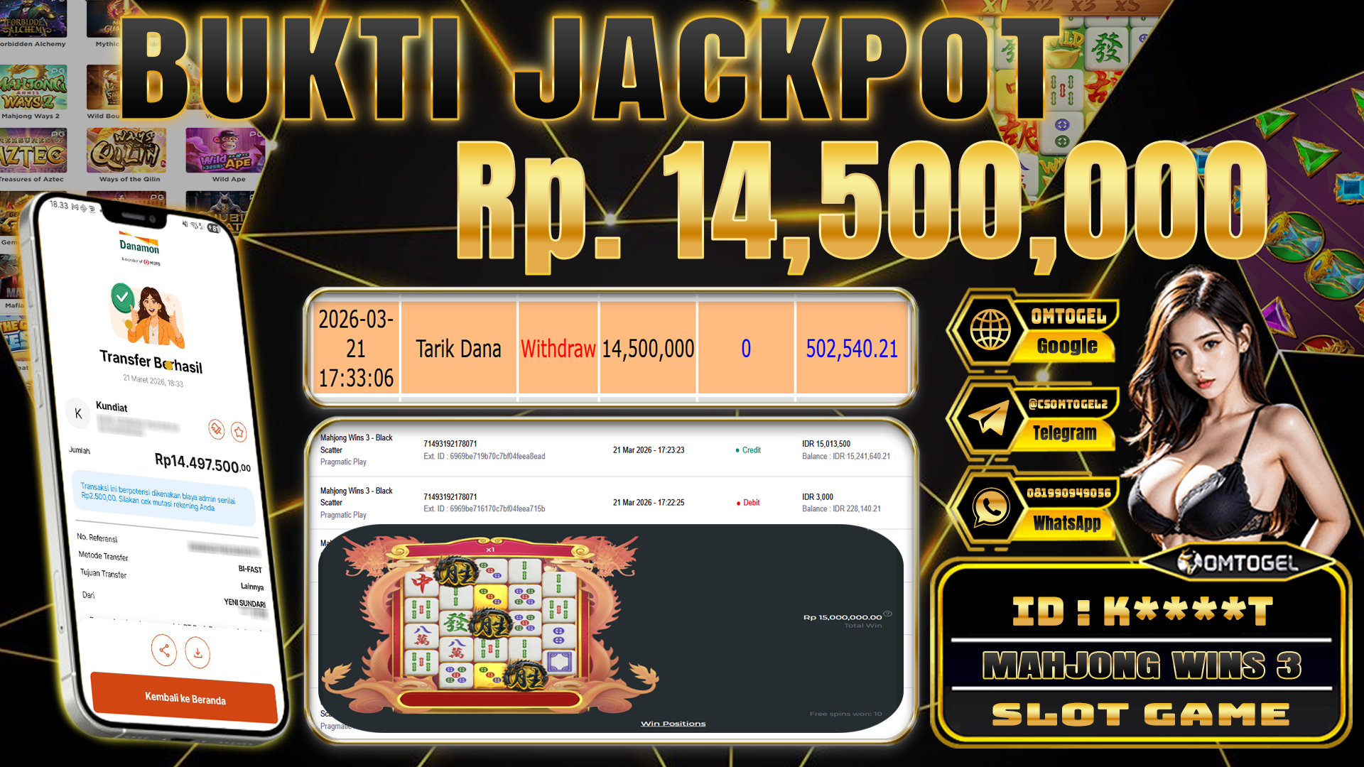 OMTOGEL JACKPOT PRAGMATIC PLAY MAHJONG WINS 3 - BLACK SCATTER, 14 JUTA DI BAYAR LUNAS ,-