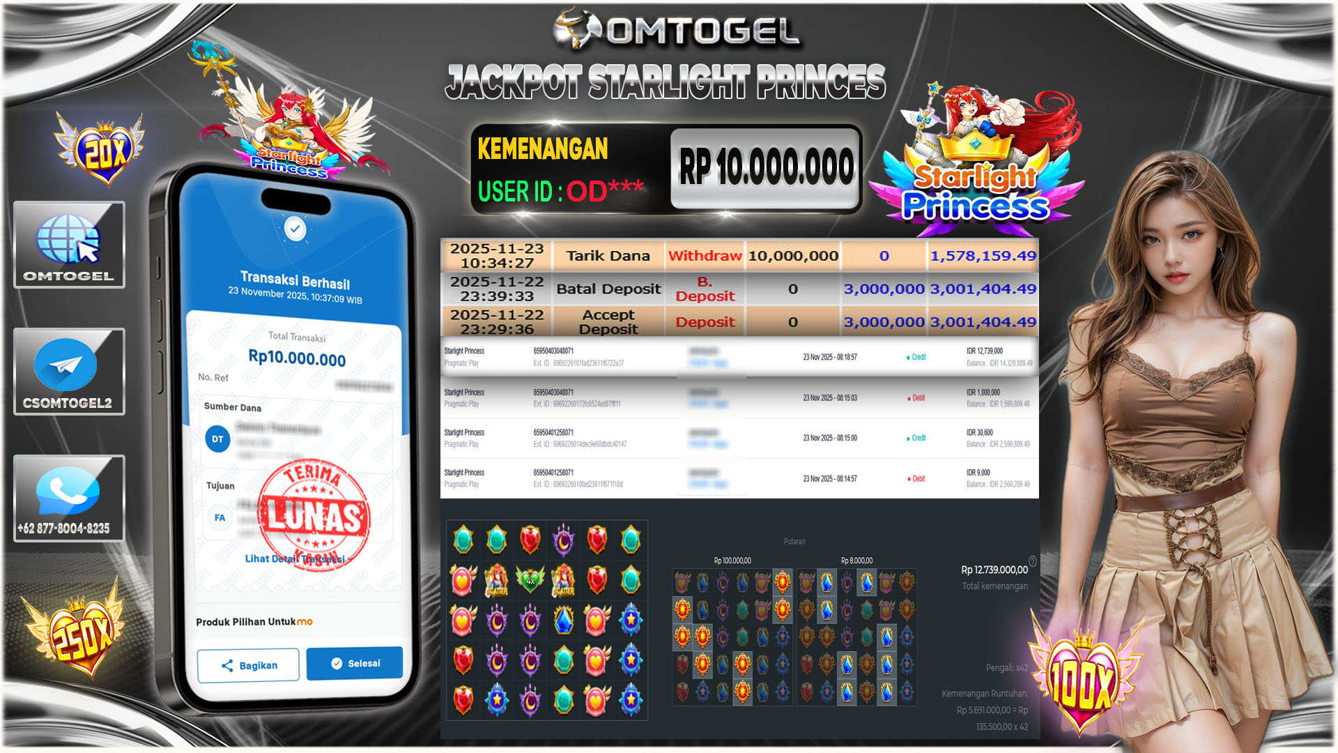 OMTOGEL JACKPOT PRAGMATIC PLAY STARLIGHT PRINCESS ,10 JUTA DI BAYAR LUNAS ,-