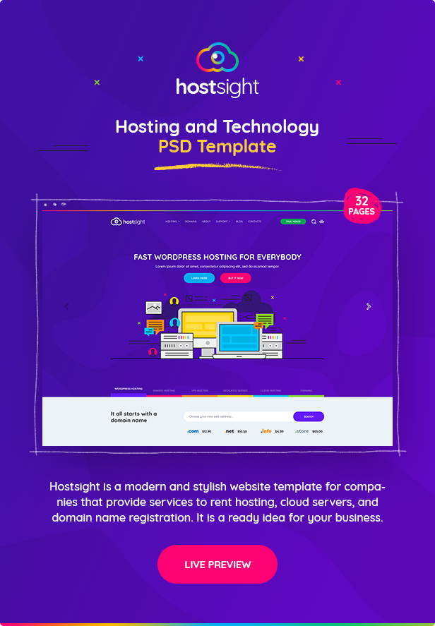 HostSite - Hosting and Technology Website PSD Template - 2