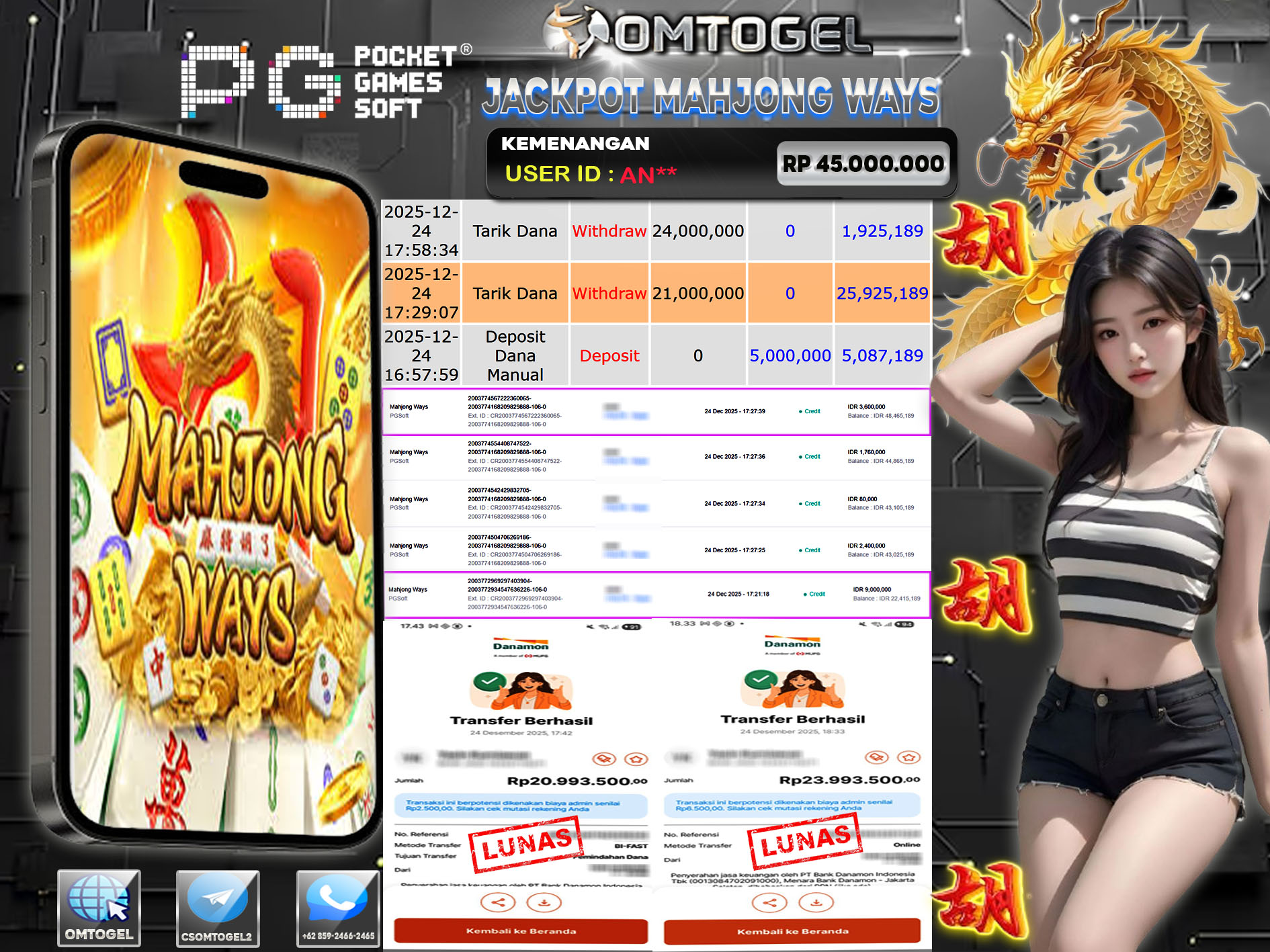 OMTOGEL JACKPOT PGSOFT MAHJONG WAYS ,45 JUTA DI BAYAR LUNAS ,-