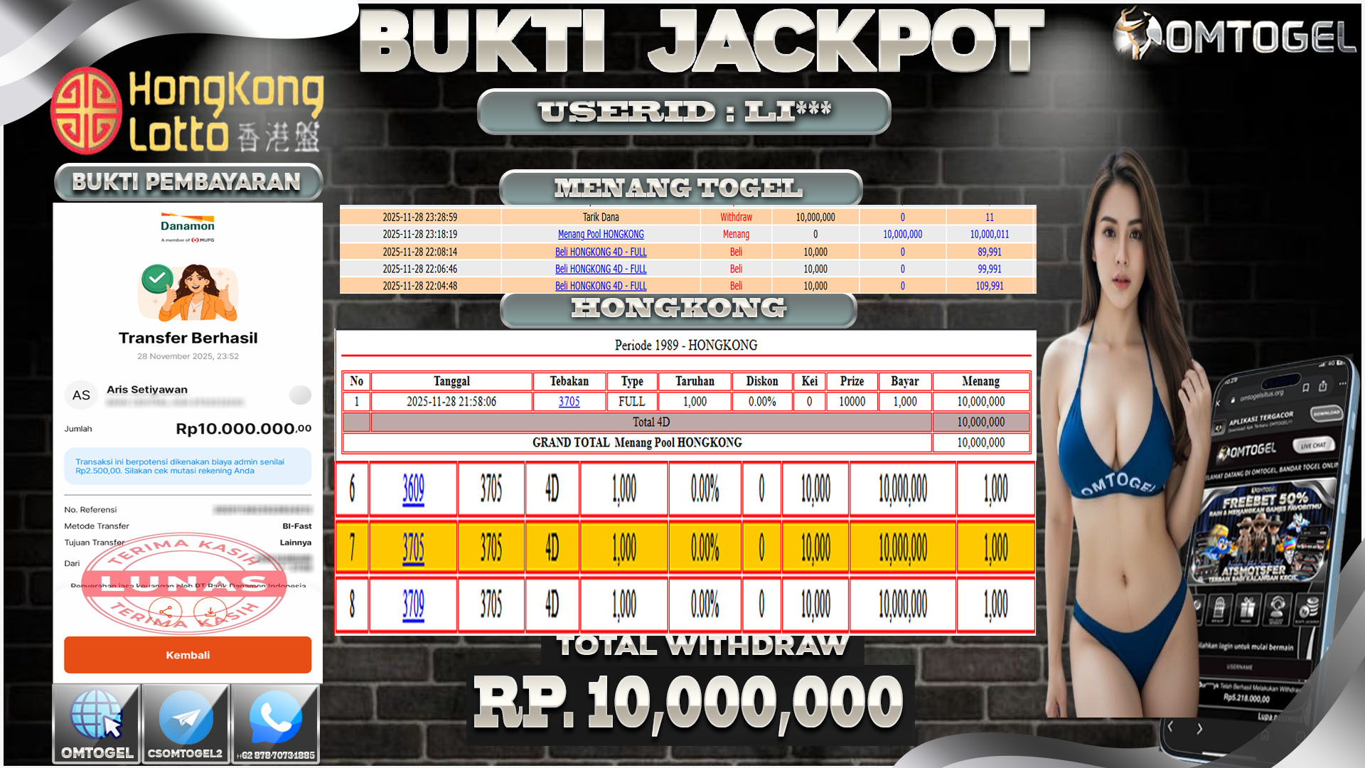 OMTOGEL JACKPOT TOGEL HONGKONG LOTTO 4D 3D 2D ,10 JUTA DI BAYAR LUNAS ,-