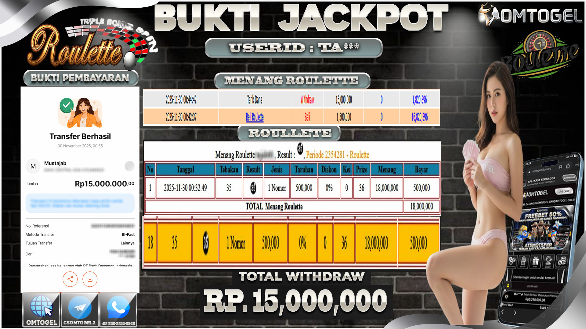 OMTOGEL JACKPO LIVE GAMES ROULETTE ,15 JUTA DI BAYAR LUNAS ,-